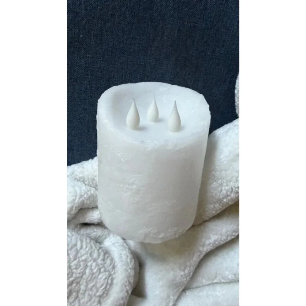 3 Wick LED Flameless Pillar Candle Battery Operated Real Wax Warm White